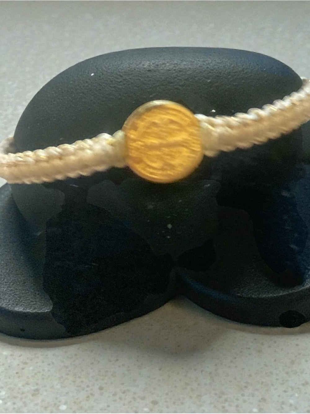 Cream Macrame Bracelet with Gold Coin Accent